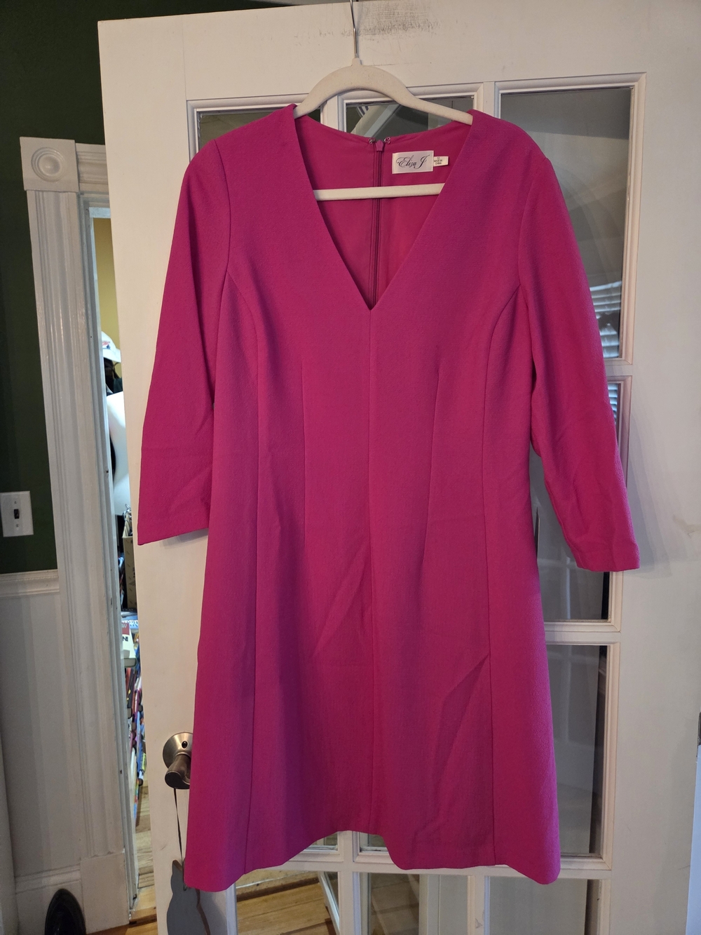 Eliza J V-Neck Hot Pink Long Sleeve Shift Dress - Size 12